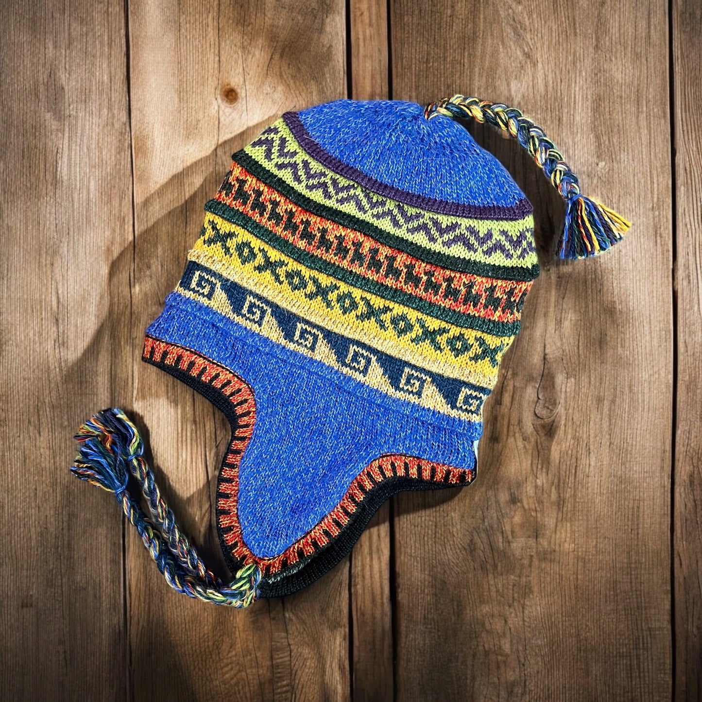 Reversible Alpaca Chullo Beanie (ROUND EAR). Size L.