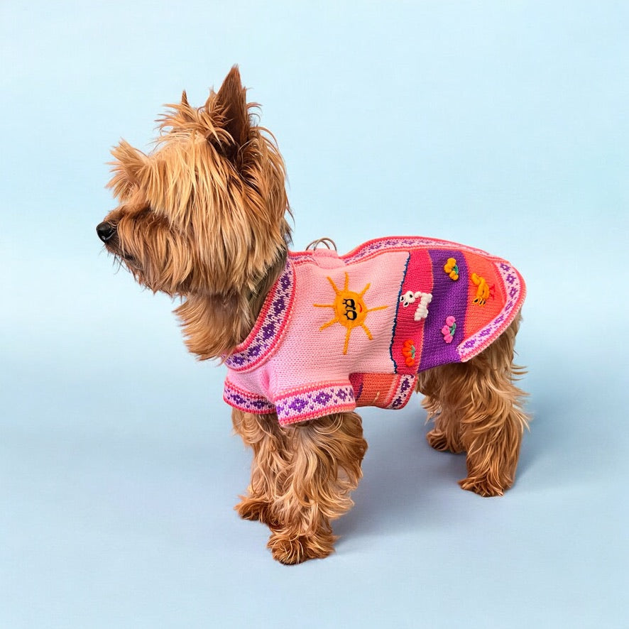 Baby Pink Zip-Up Dog Sweater XX0–14 | Handmade Peruvian Small Dog