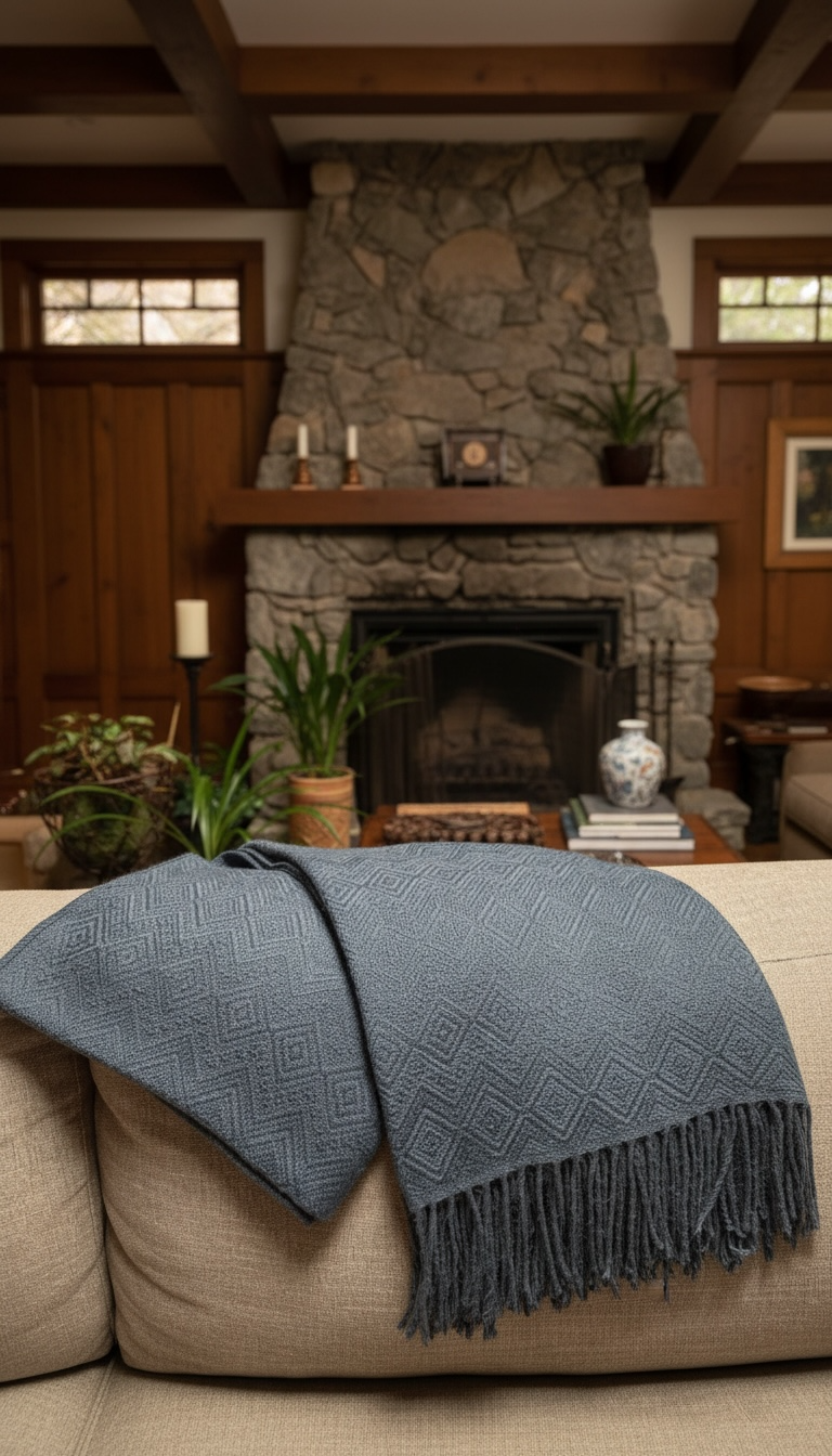 Hand-loomed Steel Blue Alpaca throw Blanket