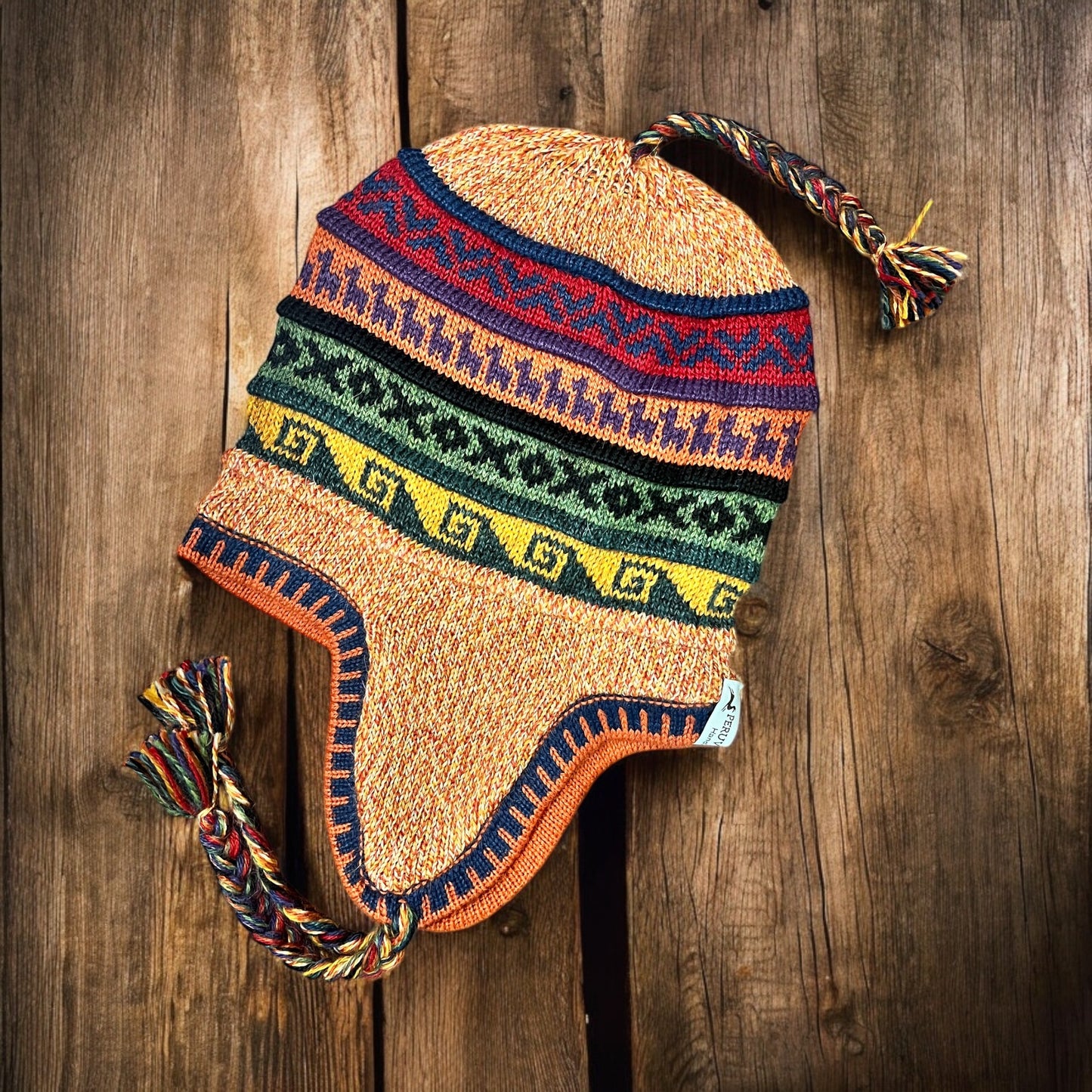 Reversible Alpaca Chullo Beanie (ROUND EAR). Size L.