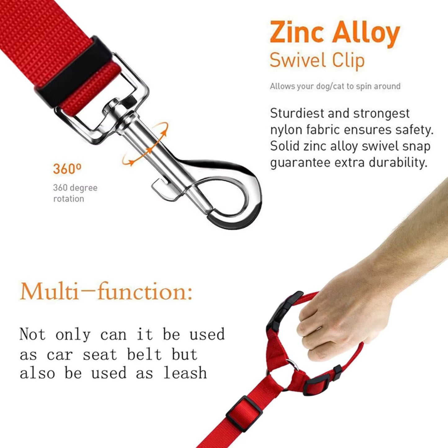 3-in-1 Dog Leash, Seat Harness & Collar