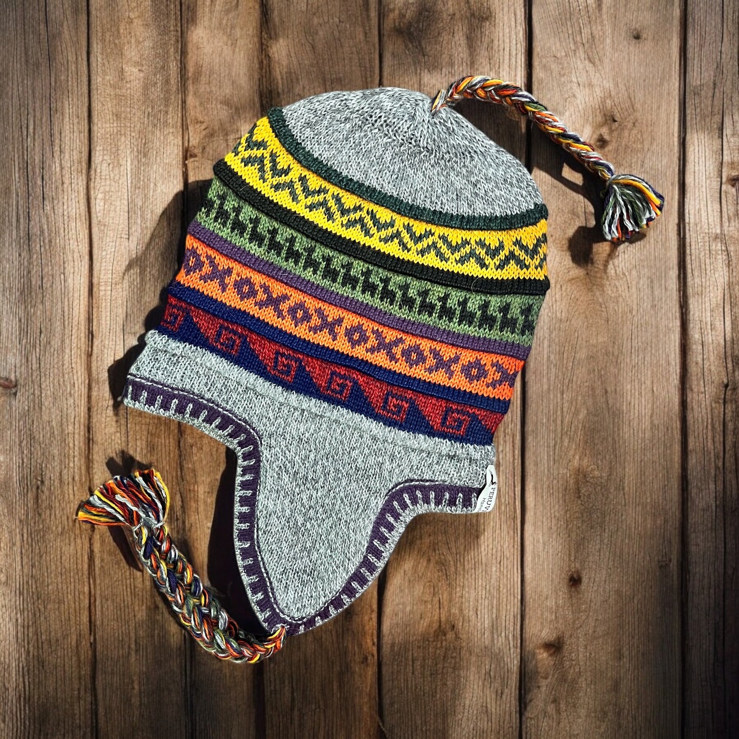 Reversible Alpaca Chullo Beanie (ROUND EAR). Size L.