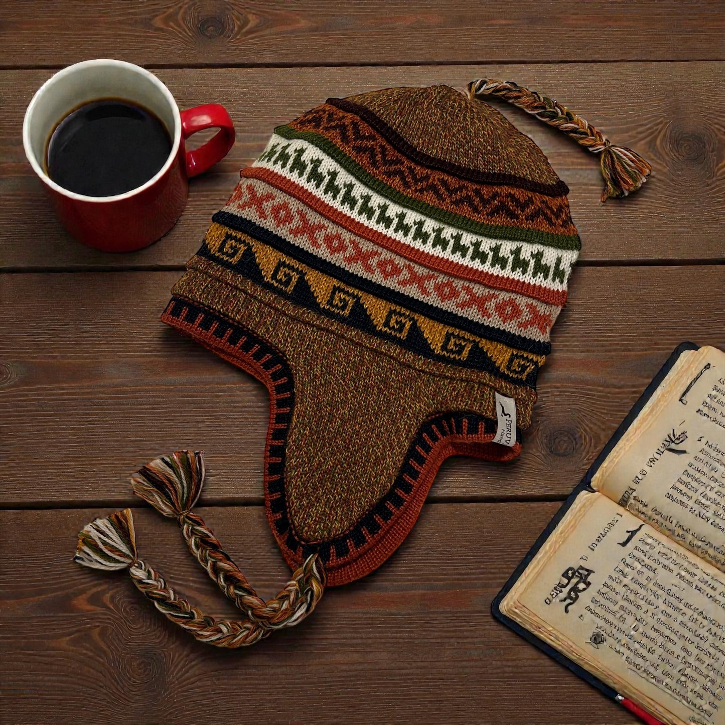 Reversible Alpaca Chullo Beanie (ROUND EAR). Size L.