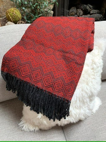 INCA RED and CHARCOAL Hand-loomed Alpaca Blanket