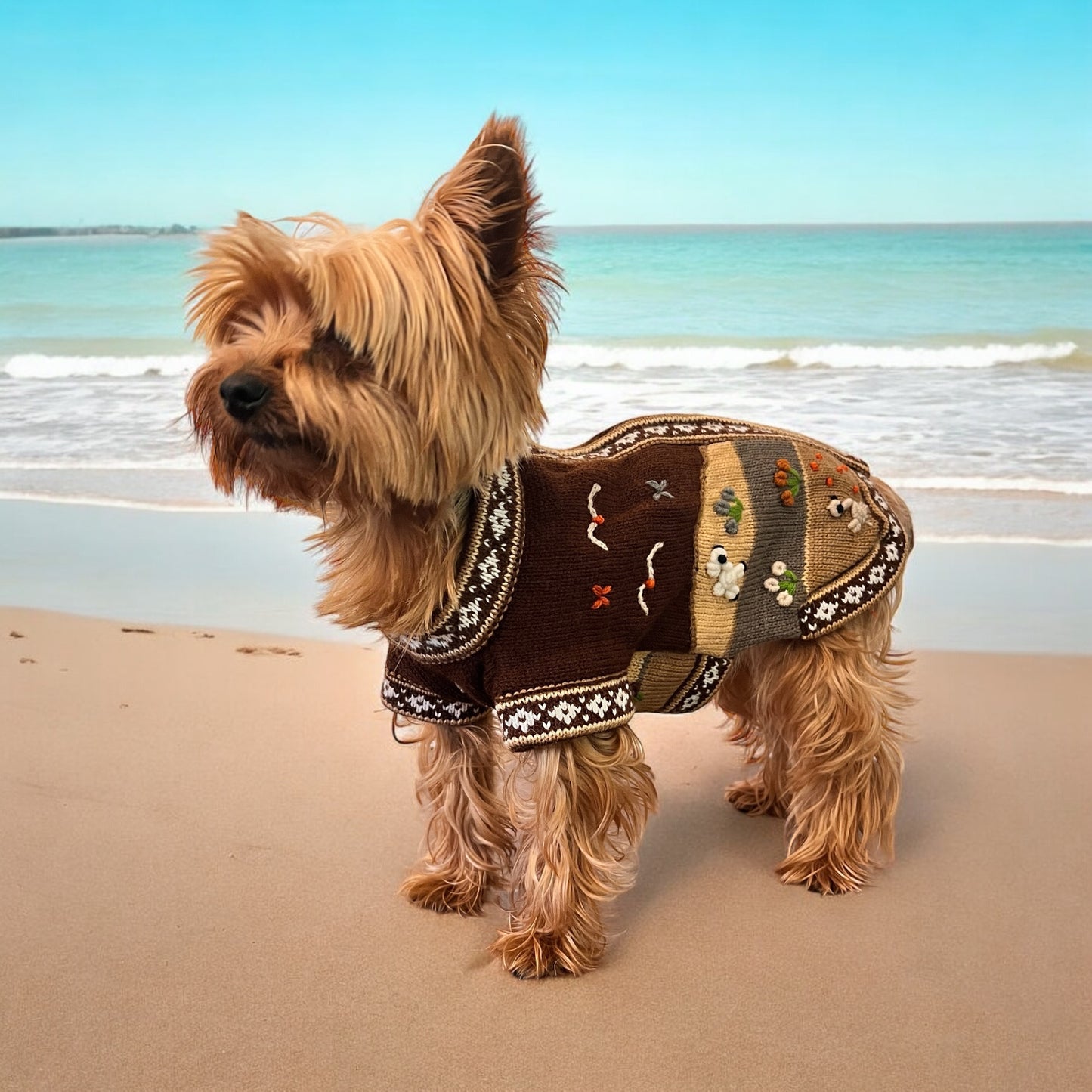CAFE BROWN Handmade Peruvian Zip Up Dog Sweater (Sizes: X0-10)