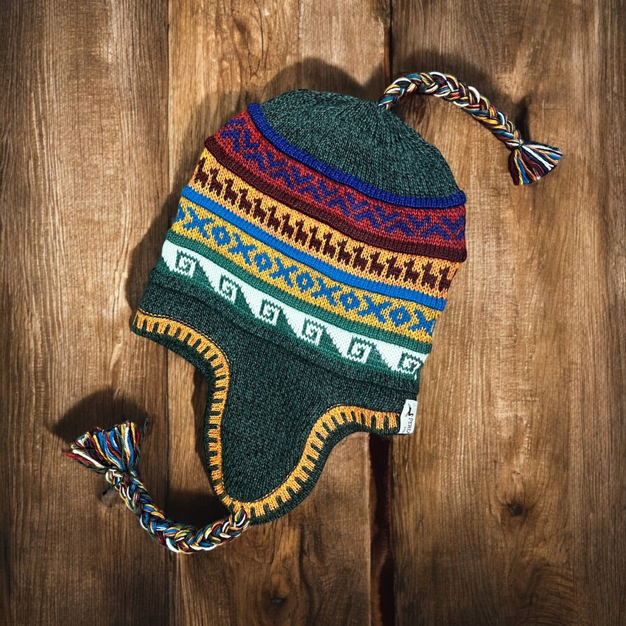 Reversible Alpaca Chullo Beanie (ROUND EAR). Size L.
