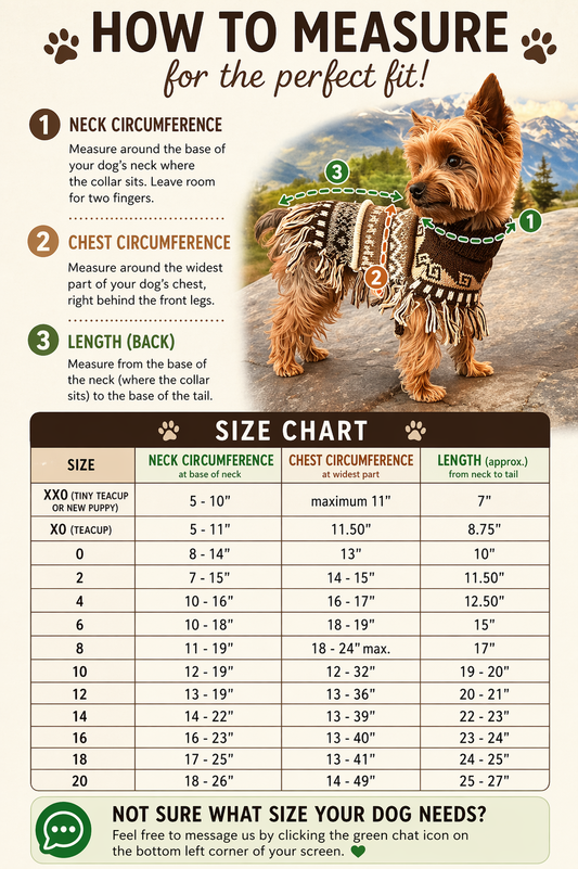 Luxury Handmade CAFE BROWN Alpaca dog PONCHO SIZE XX0-20