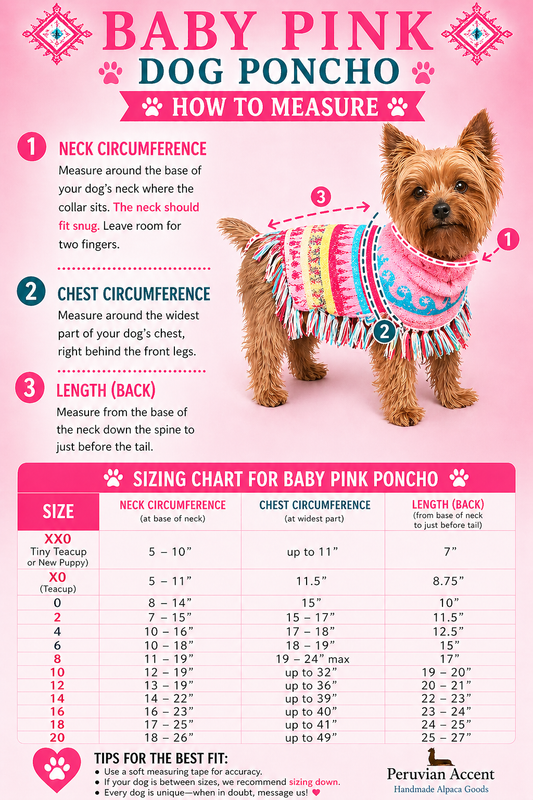 Baby Pink Alpaca Dog Poncho | Handmade Dog Coat XX0–20 | Warm Winter Pet Sweater