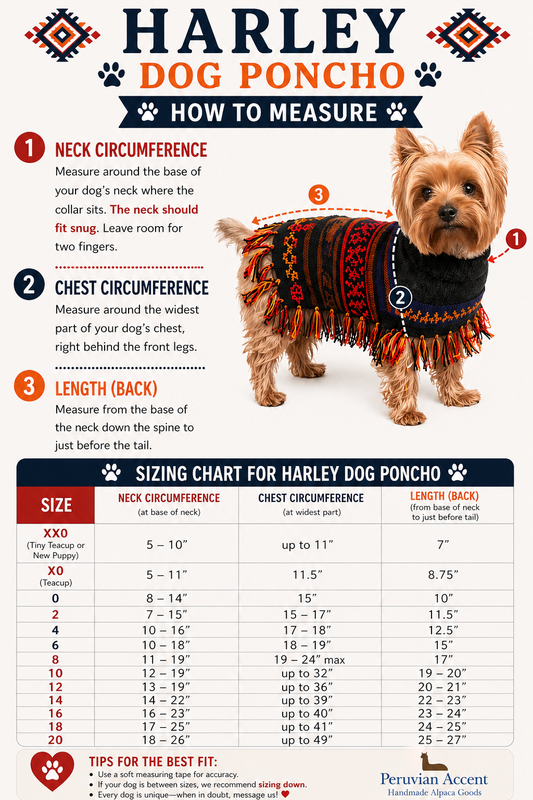 Harley Alpaca Dog Poncho – Handmade in Peru. (sizes XX0-20)