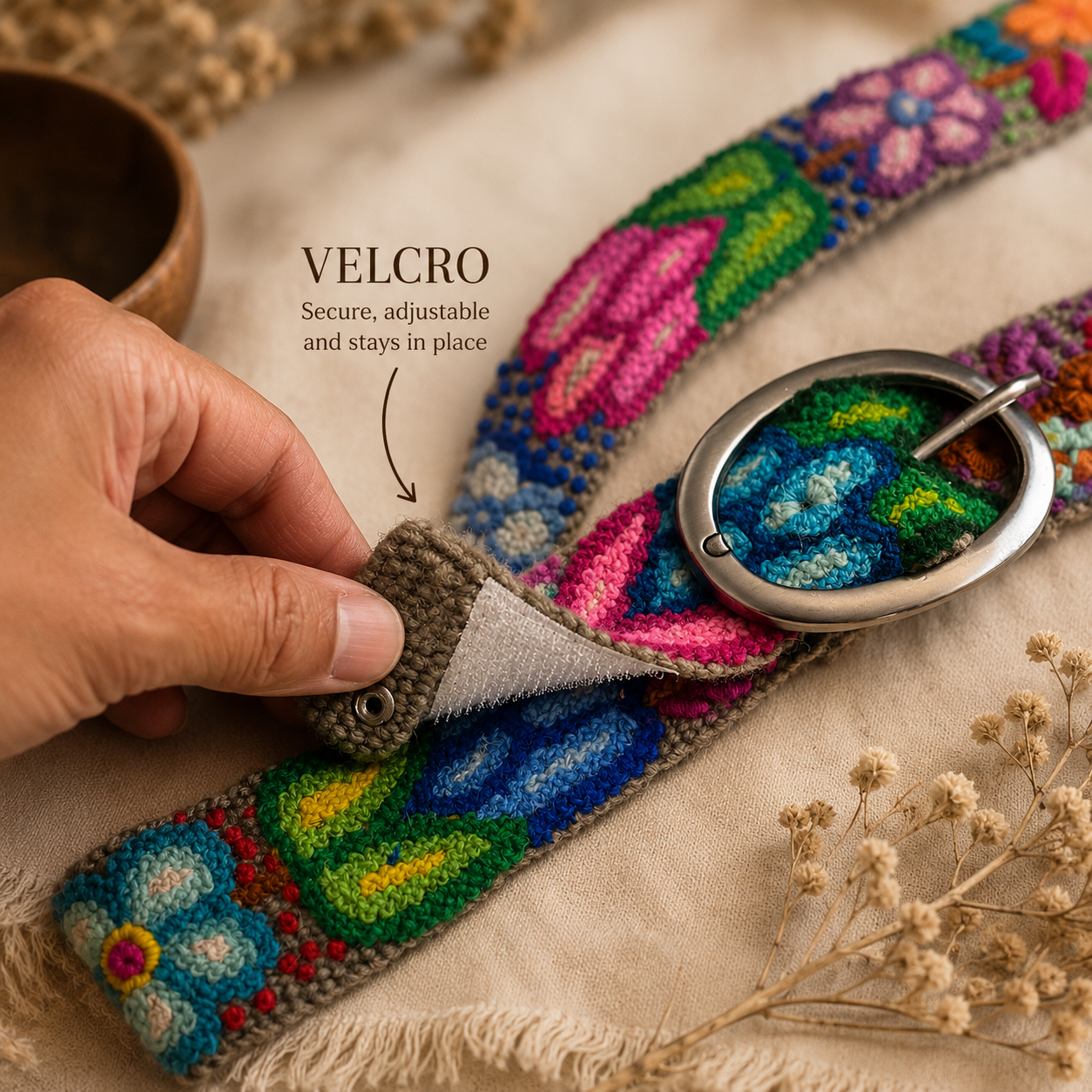 Hand-Embroidered Alpaca Belt – SIZE XL