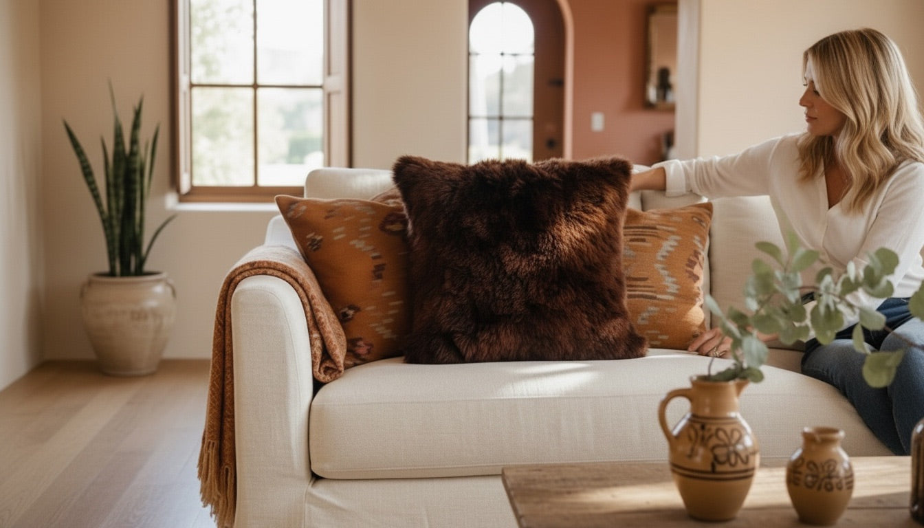 Baby Alpaca Fur Pillow 20x20 (brown Collection)