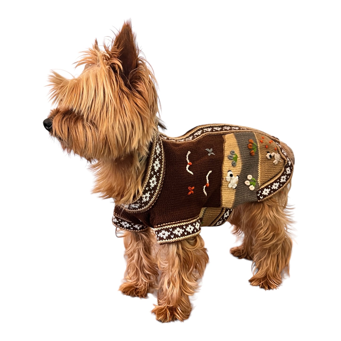 CAFE BROWN Handmade Peruvian Zip Up Dog Sweater (Sizes: X0-10)