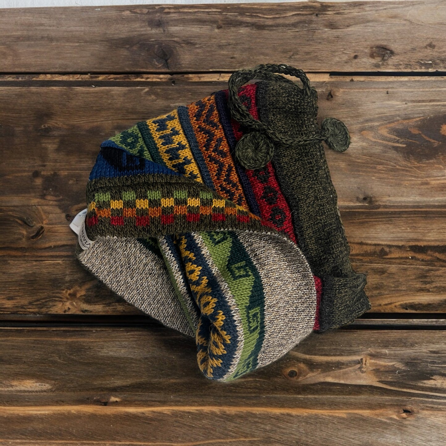 Handmade Reversible Alpaca Gator Beanie or ponytail beanie