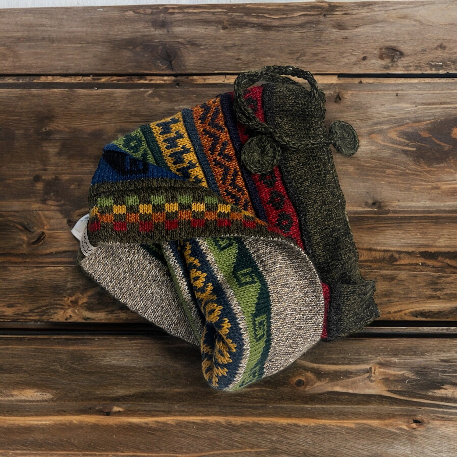 Handmade Reversible Alpaca Gator Beanie or ponytail beanie