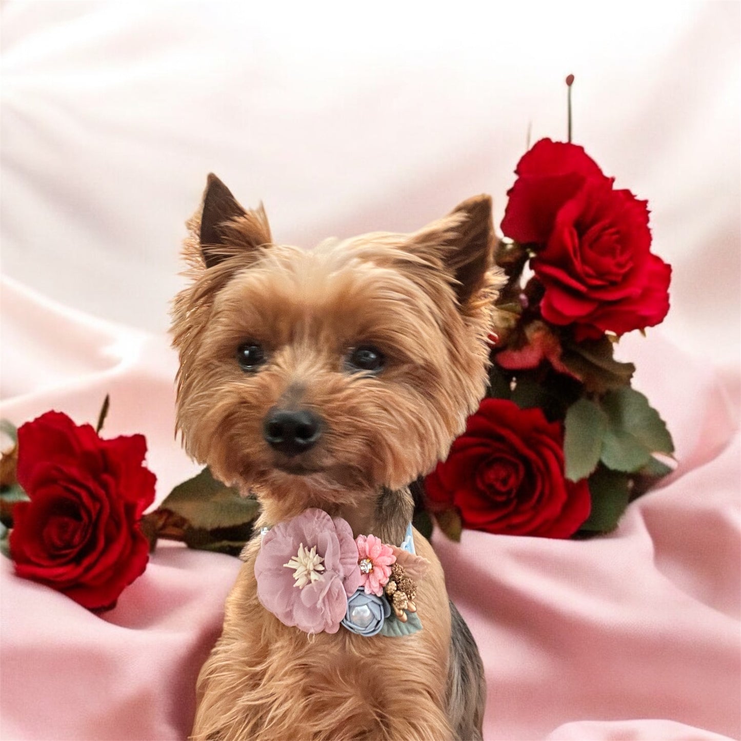 FLORAL PRINCESS dog bows with strap.