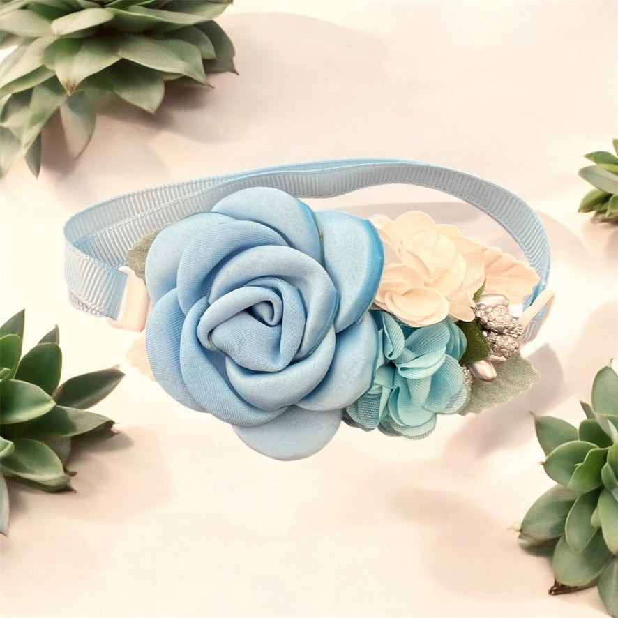 BLUE dog bow flower inspired for little dogs like yorkies from 4 lbs to 20 lbs