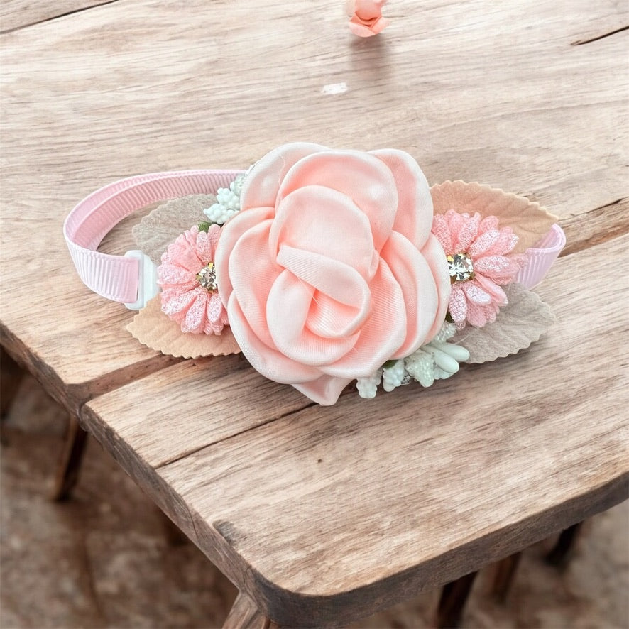 FLORAL PRINCESS dog bows with strap.
