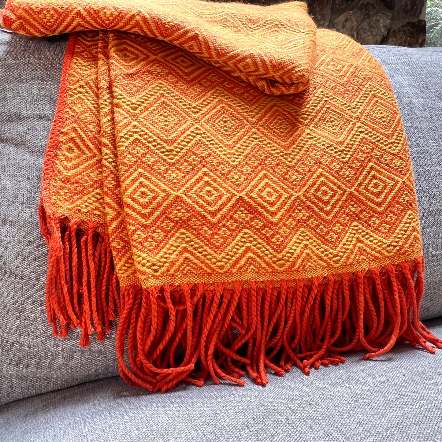 Andean Ember Alpaca Throw Blanket (Gold & Orange)