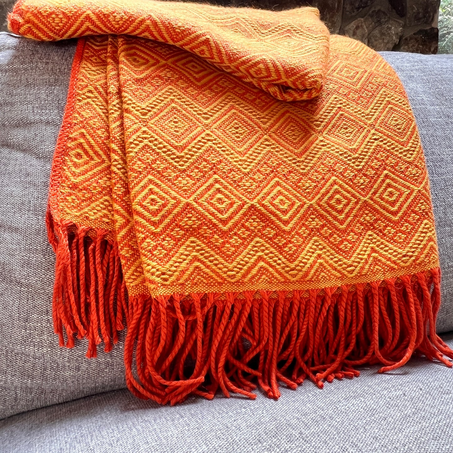 Andean Ember Alpaca Throw Blanket (Gold & Orange)