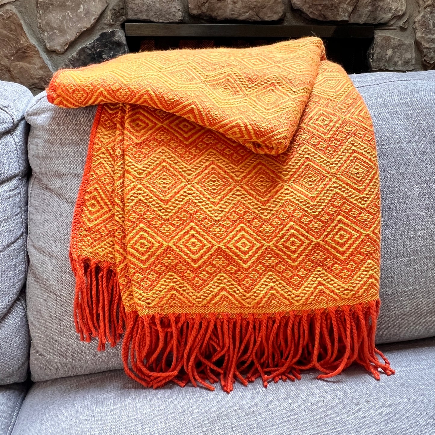 Andean Ember Alpaca Throw Blanket (Gold & Orange)