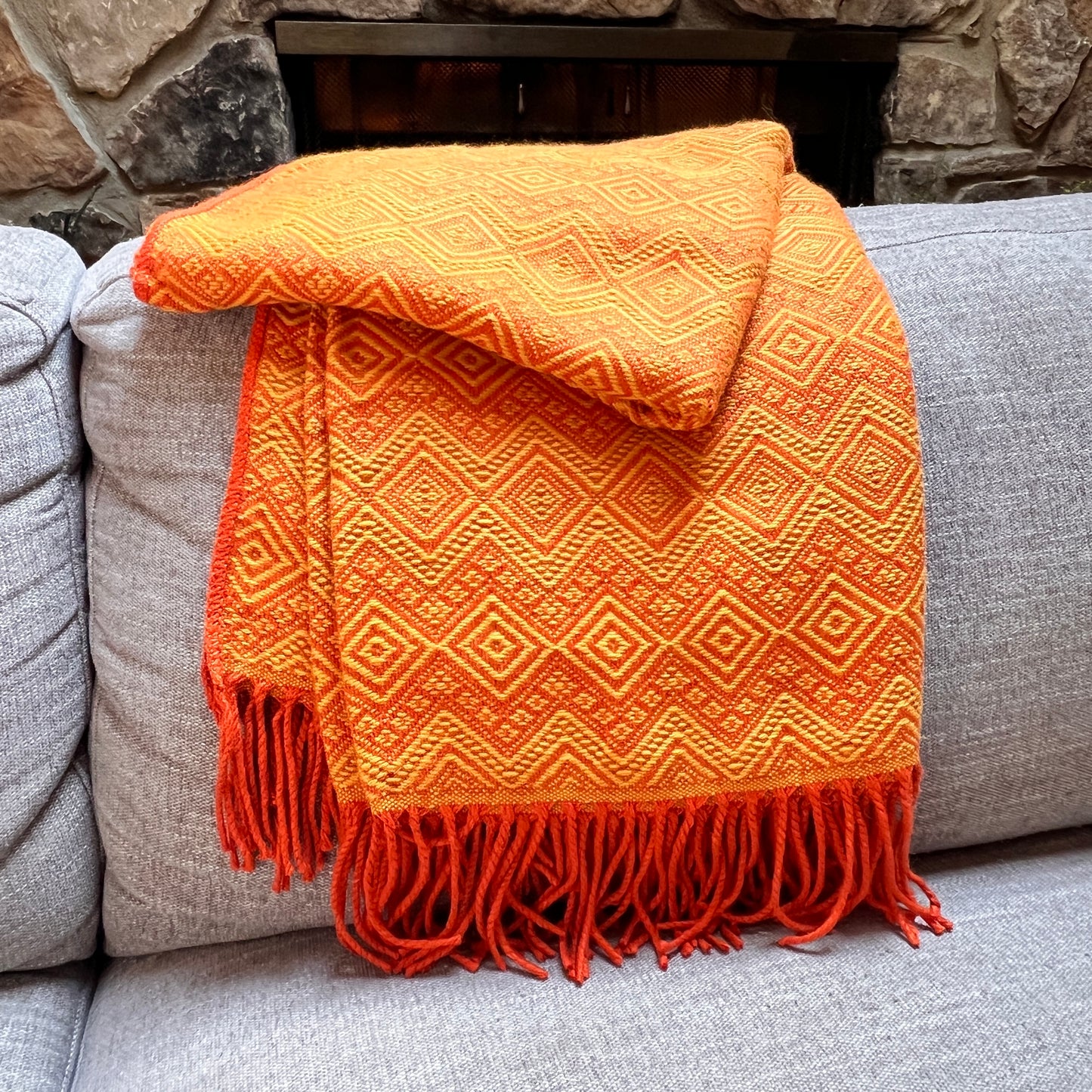 Andean Ember Alpaca Throw Blanket (Gold & Orange)