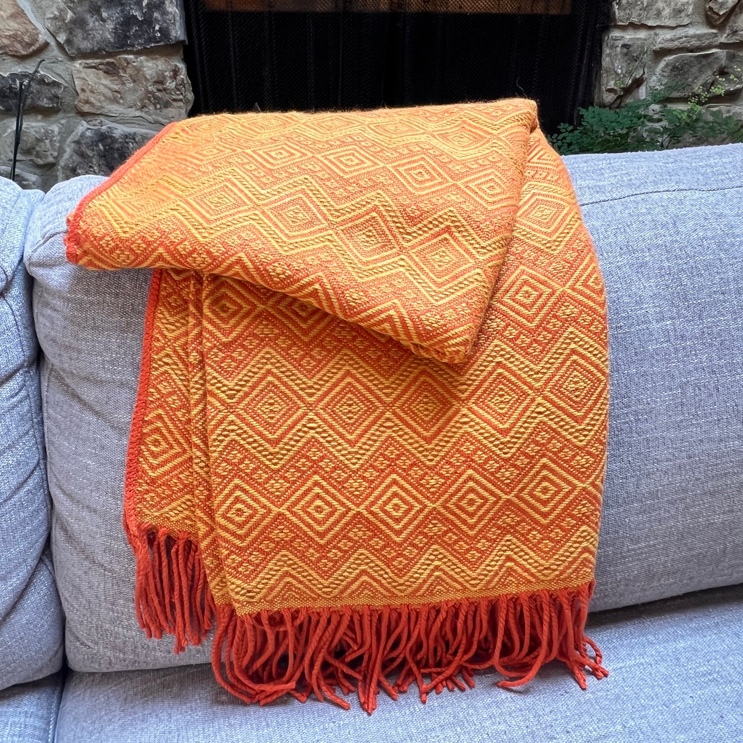 Andean Ember Alpaca Throw Blanket (Gold & Orange)