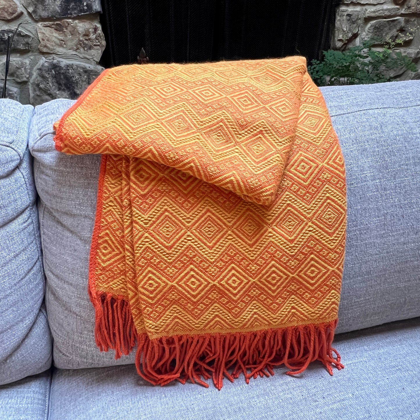 Andean Ember Alpaca Throw Blanket (Gold & Orange)