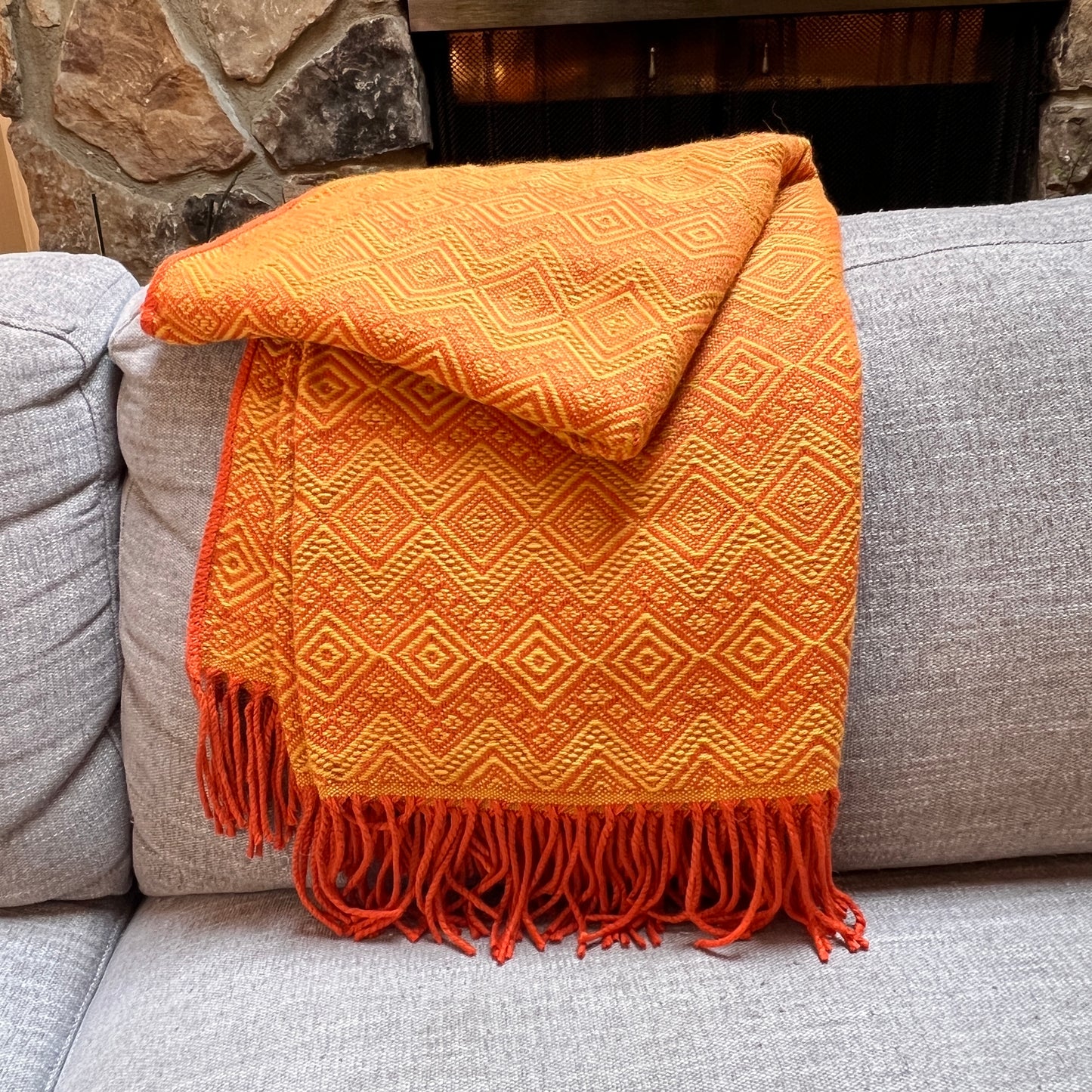 Andean Ember Alpaca Throw Blanket (Gold & Orange)