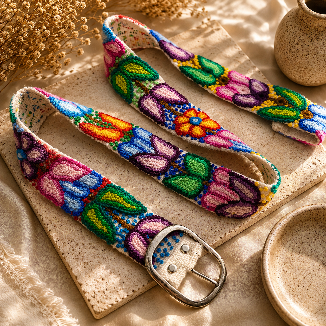 Hand-Embroidered Alpaca Belt – SIZE L