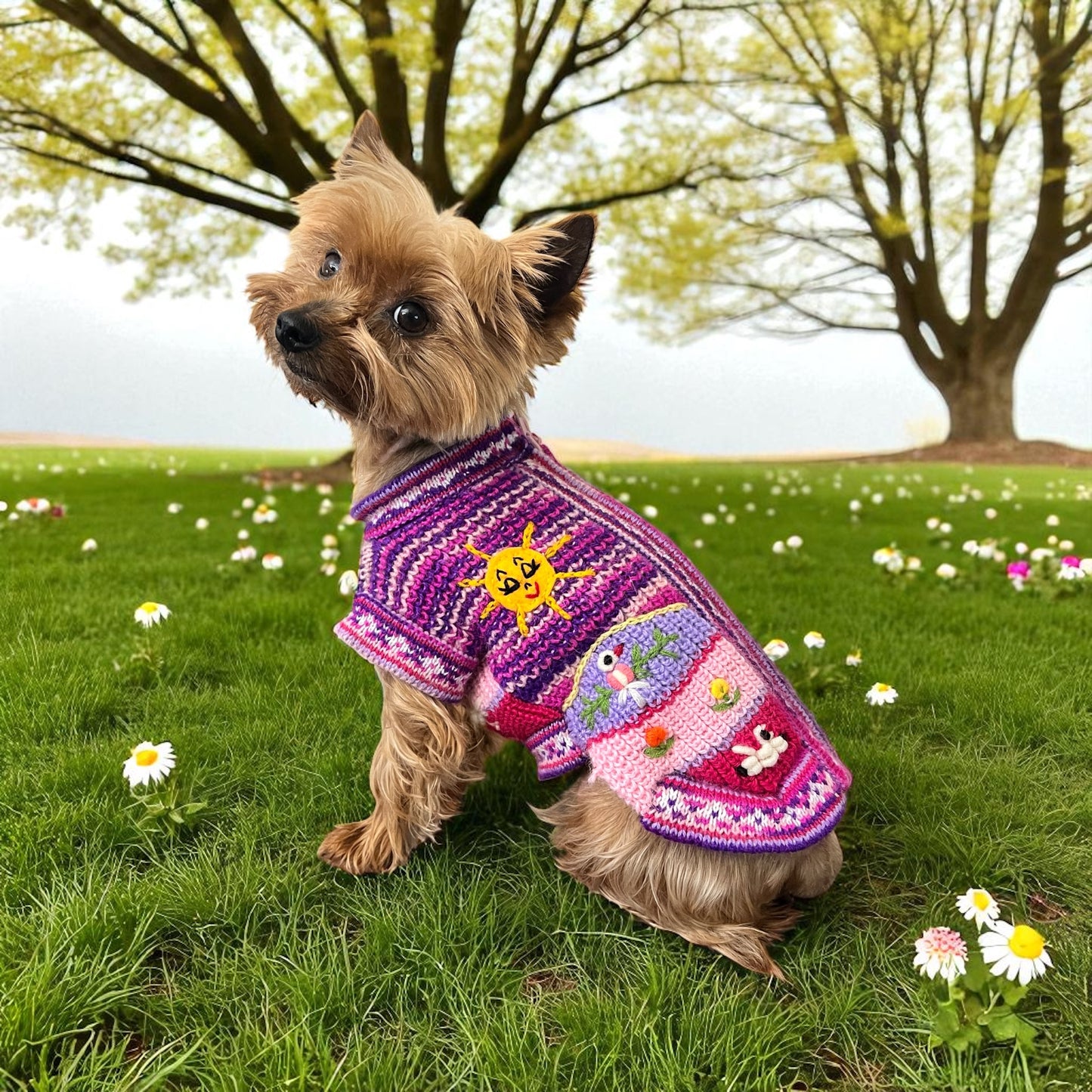 Pink Fiesta Alpaca Dog Zip-Up Sweater XX0–14 | Handmade in Peru