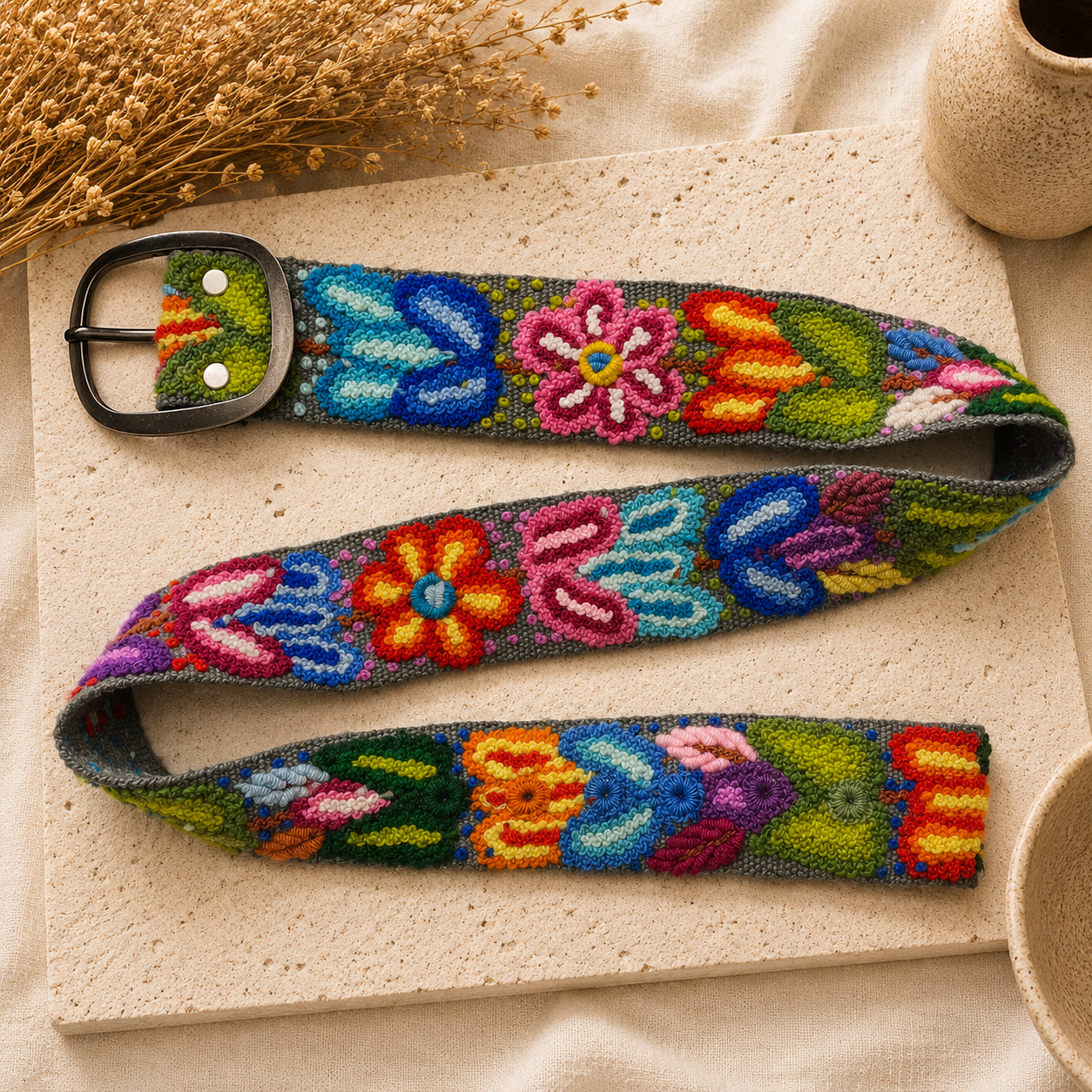 Hand-Embroidered Peruvian Boho Belt – SIZE SMALL