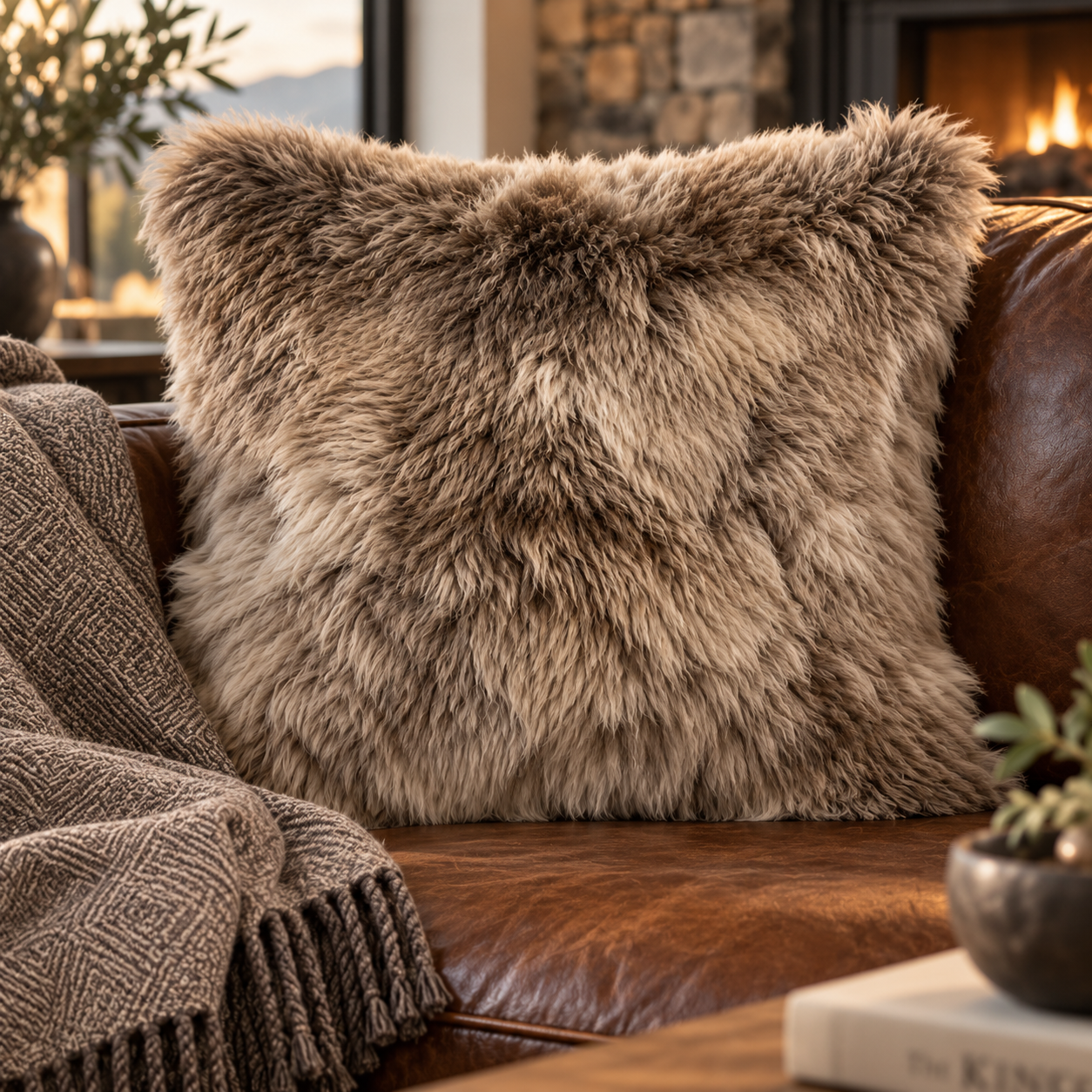 Luxury Baby Alpaca Fur Pillow | 20x20 Handmade Accent Pillow | Ultra Soft Hypoallergenic Home Décor | Silver, Gray & Taupe