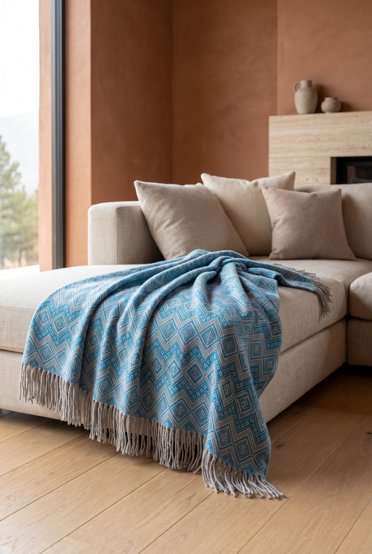 Teal and Charcoal Alpaca throw blanket