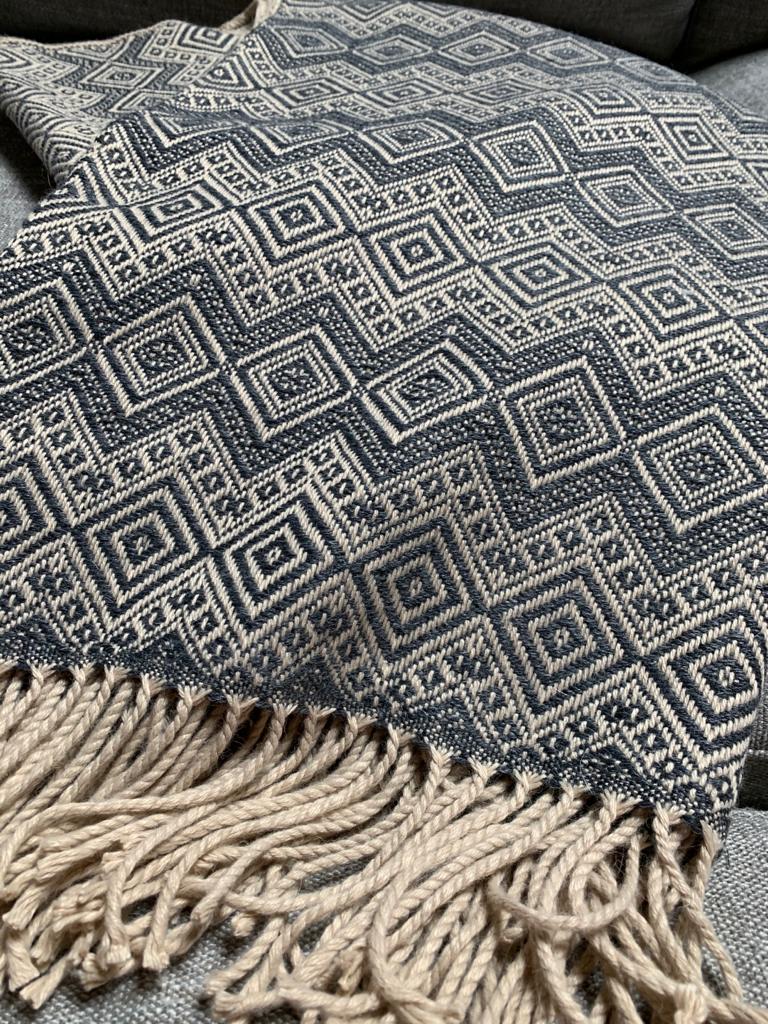 Beige and Steel Blue Alpaca Throw Blanket