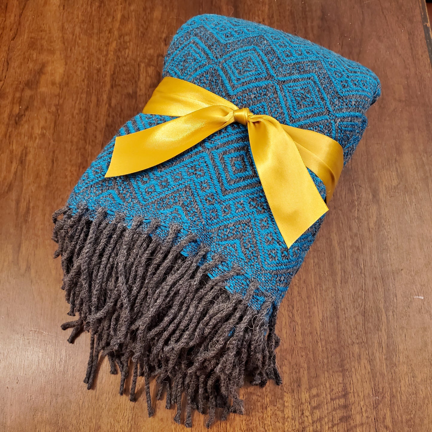 Teal and Charcoal Alpaca throw blanket