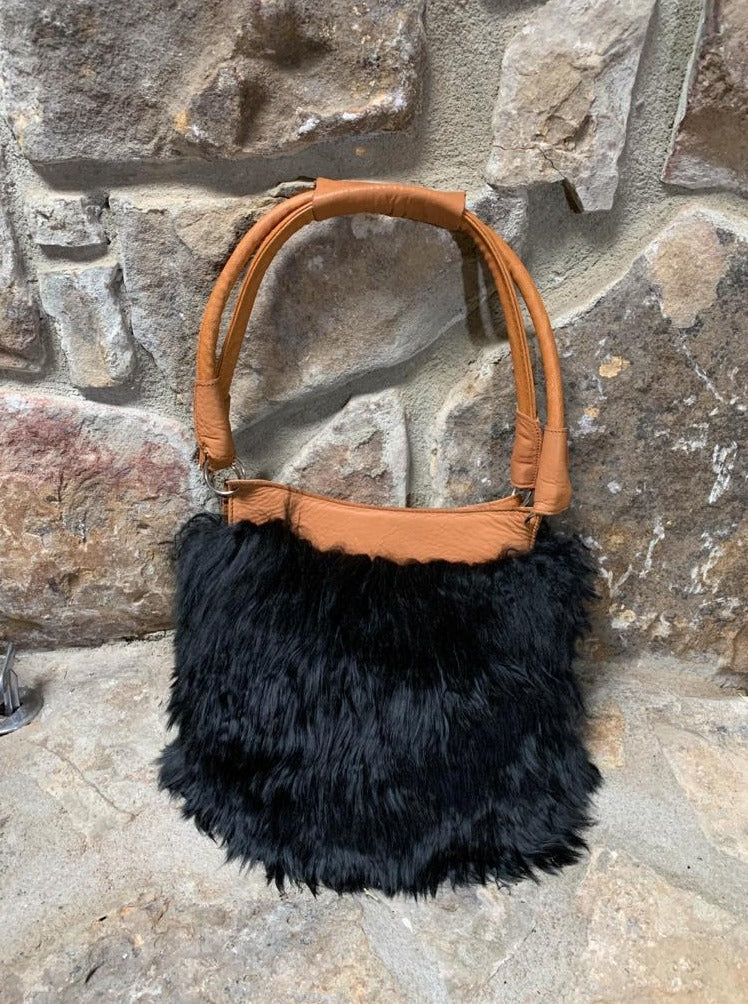 Luxury Handmade Suri Alpaca fur Purse. Black