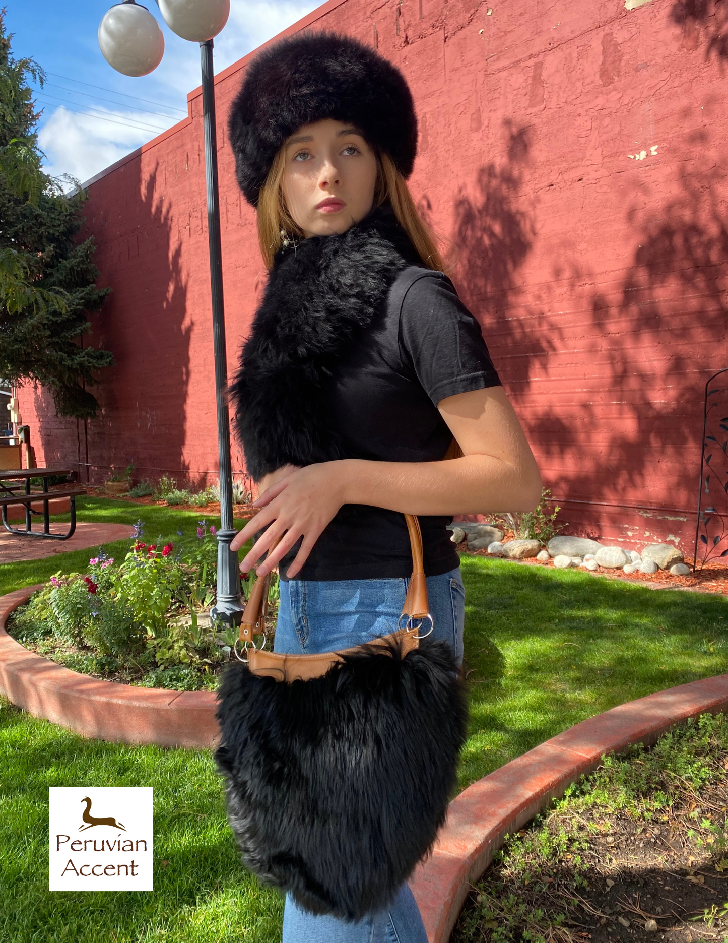 Luxury Handmade Suri Alpaca fur Purse. Black