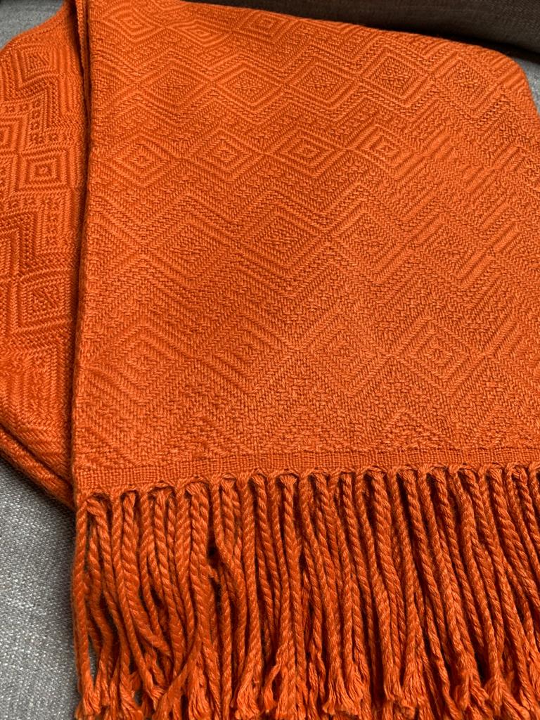 Hand-loomed, Luxury Orange Alpaca Blanket by Peruvian Accent