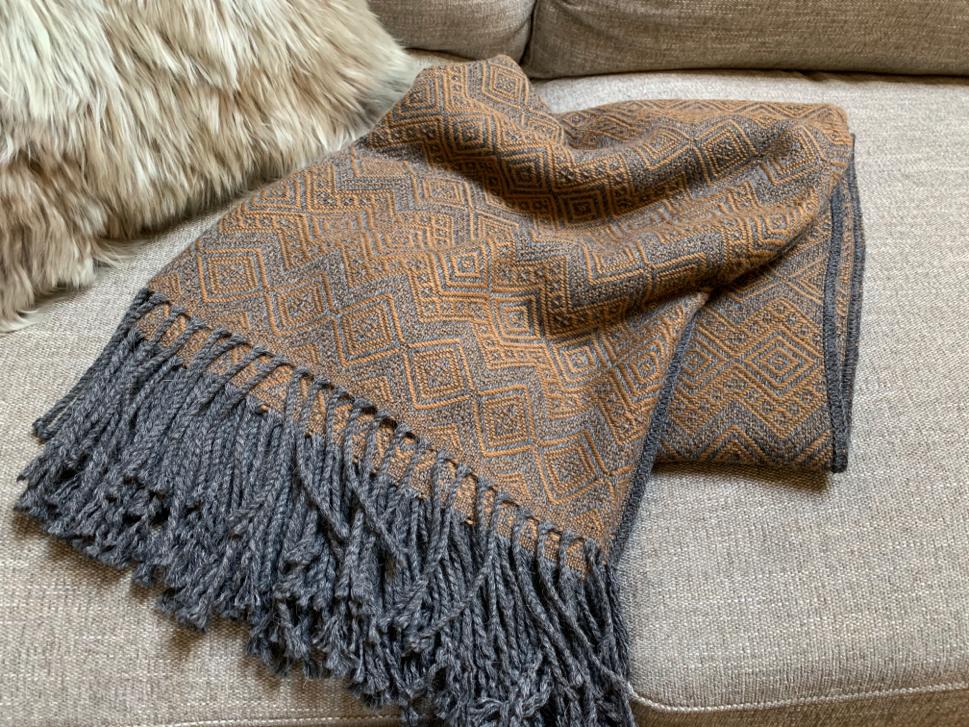 Hand-loomed Dark Chocolate and Charcoal Alpaca throw blanket