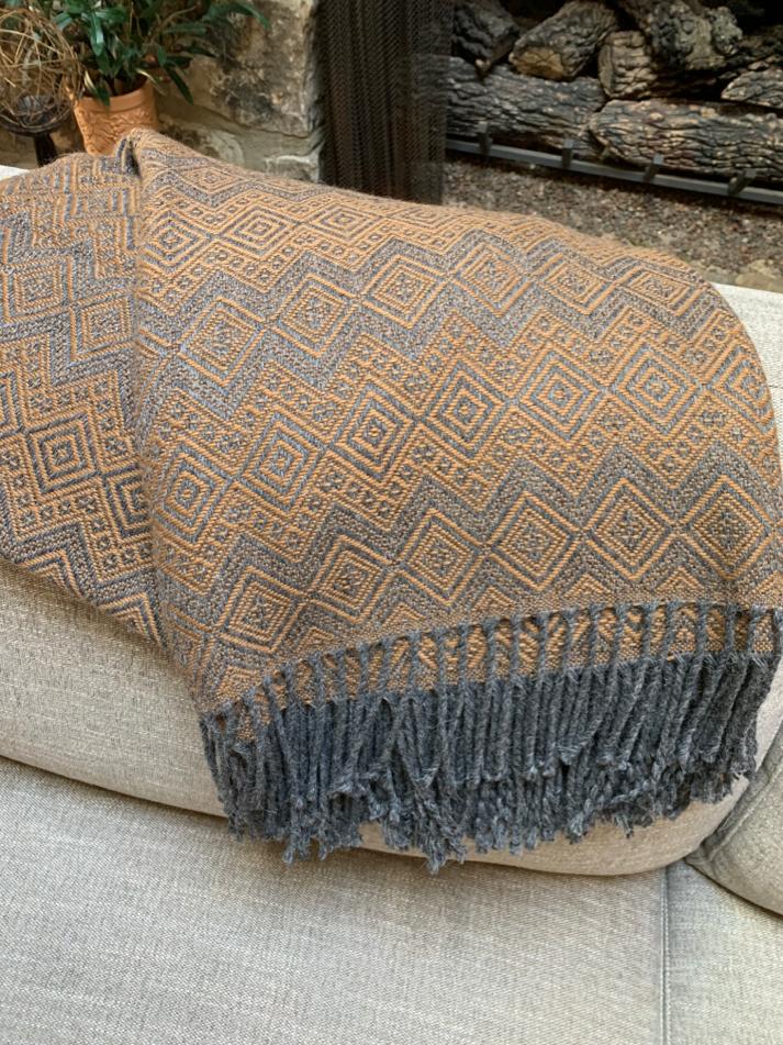 Hand-loomed Dark Chocolate and Charcoal Alpaca throw blanket