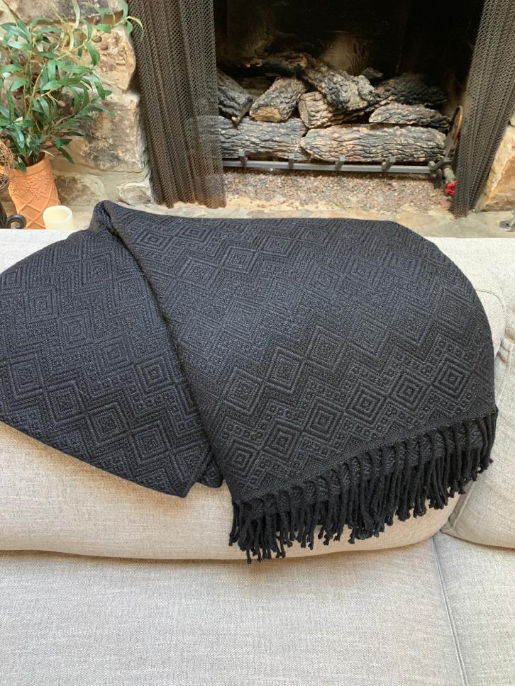 Handmade Black Alpaca throw blanket. Hypoallergenic.