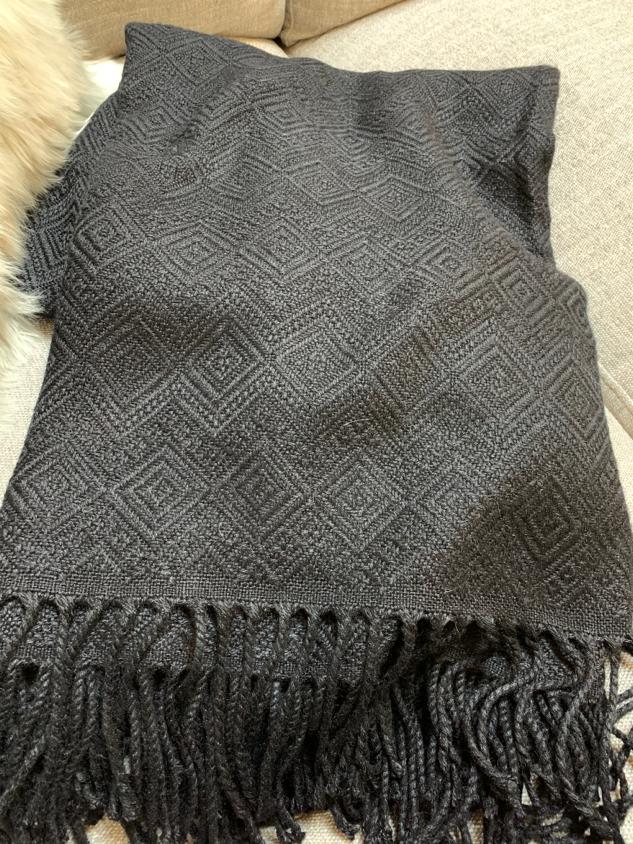 Handmade Black Alpaca throw blanket. Hypoallergenic.