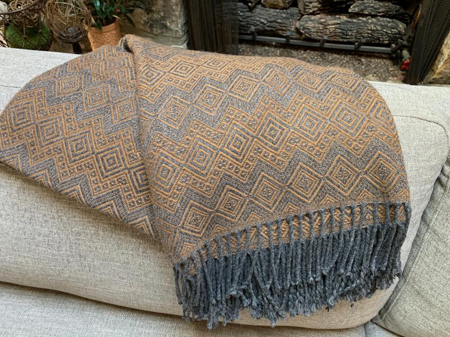 Hand-loomed Dark Chocolate and Charcoal Alpaca throw blanket