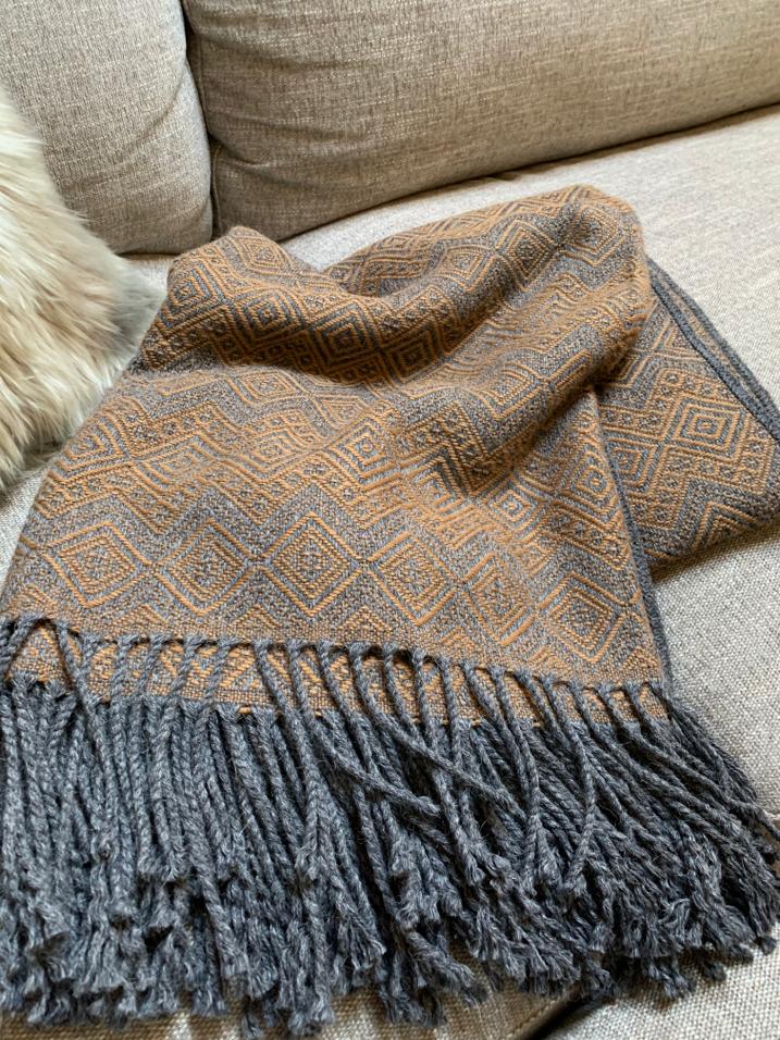 Hand-loomed Dark Chocolate and Charcoal Alpaca throw blanket