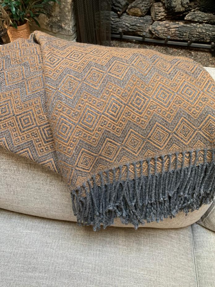 Hand-loomed Dark Chocolate and Charcoal Alpaca throw blanket