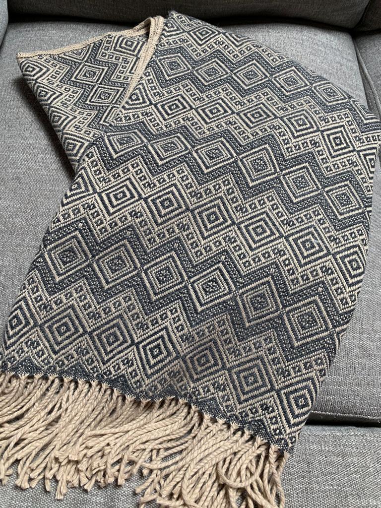 Beige and Steel Blue Alpaca Throw Blanket