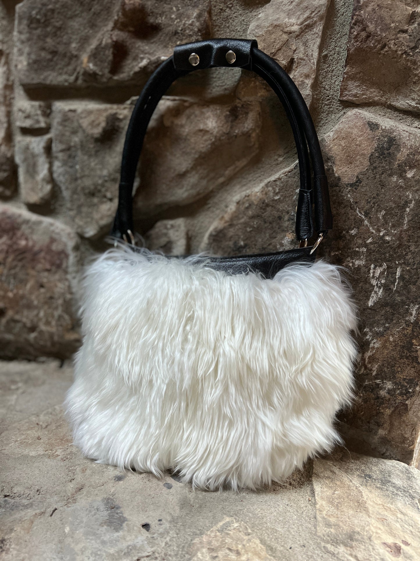 Luxury Handmade Suri Alpaca Fur Purse. White