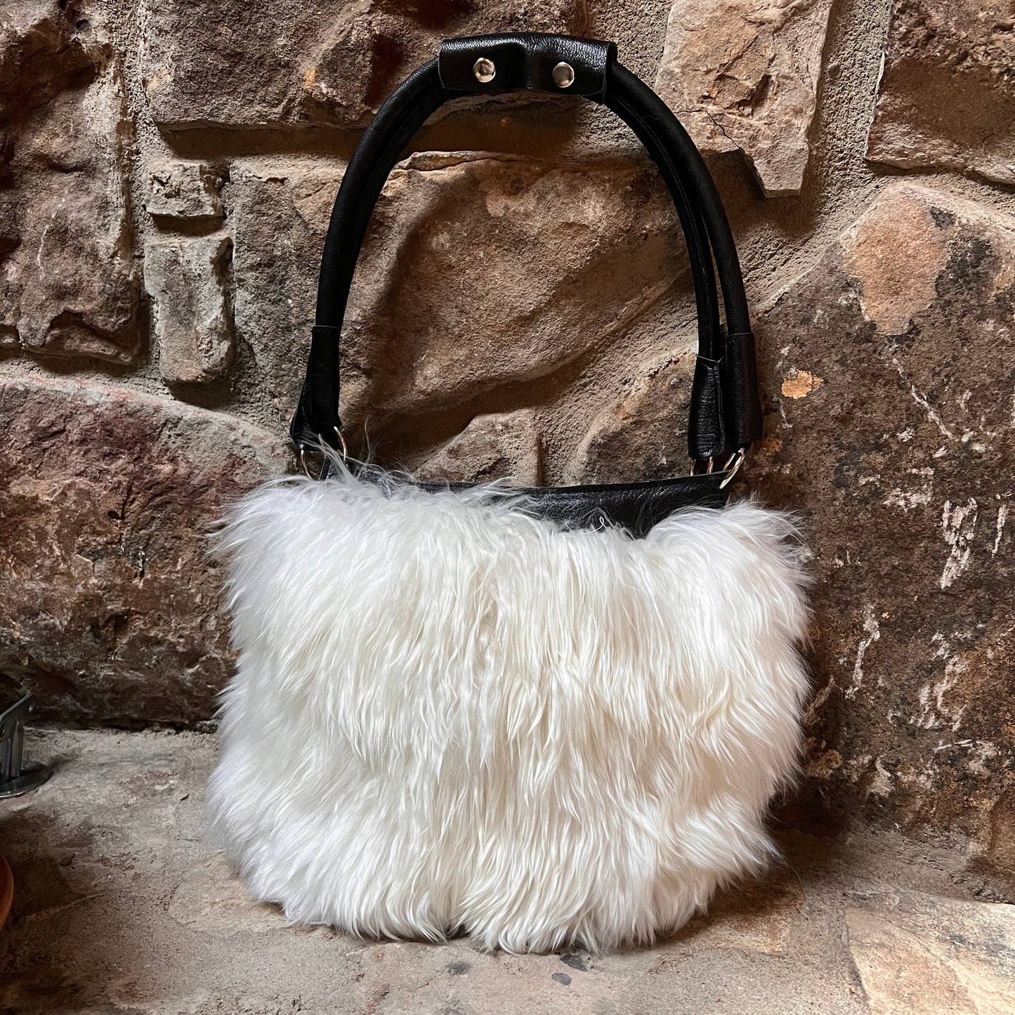 Luxury Handmade Suri Alpaca Fur Purse. White