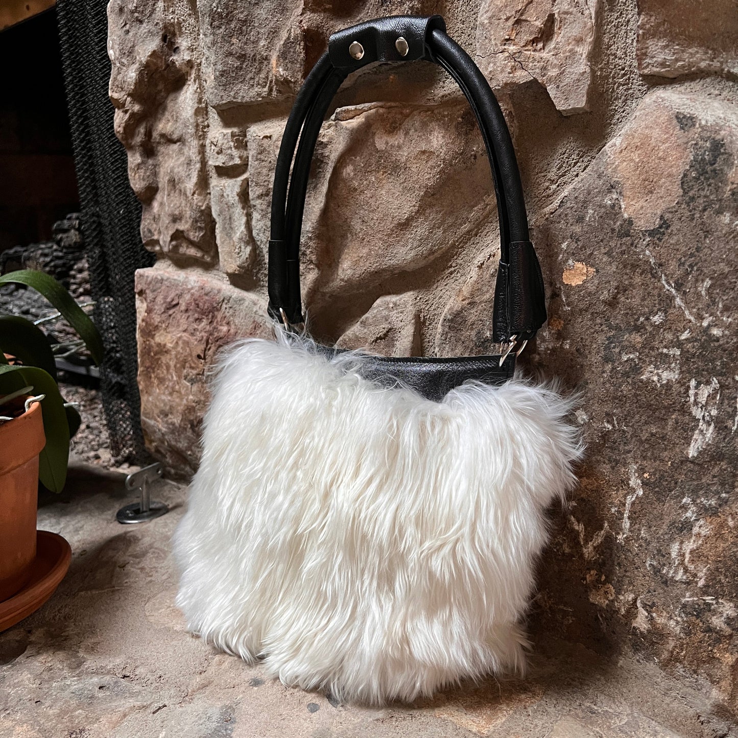 Luxury Handmade Suri Alpaca Fur Purse. White