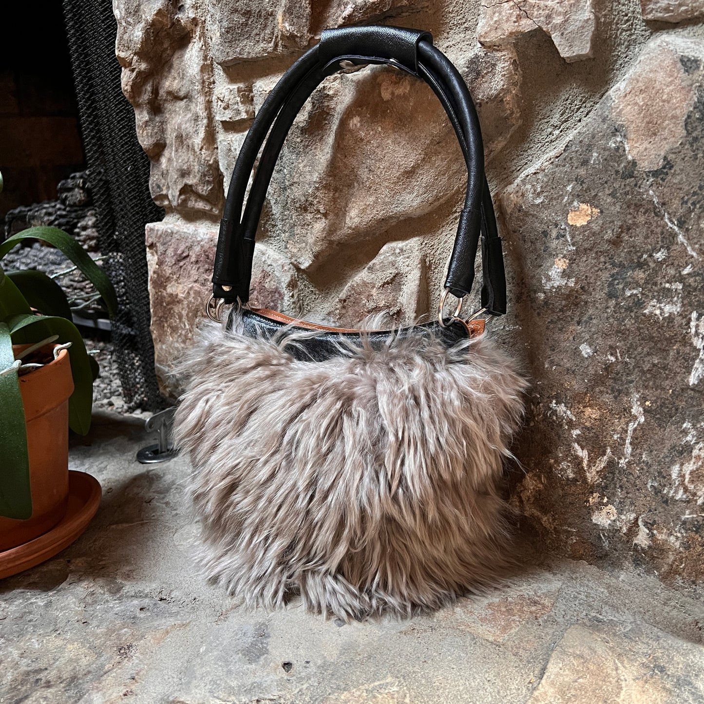 TAUPE Luxury Alpaca Fur Purse – Elegant & Soft